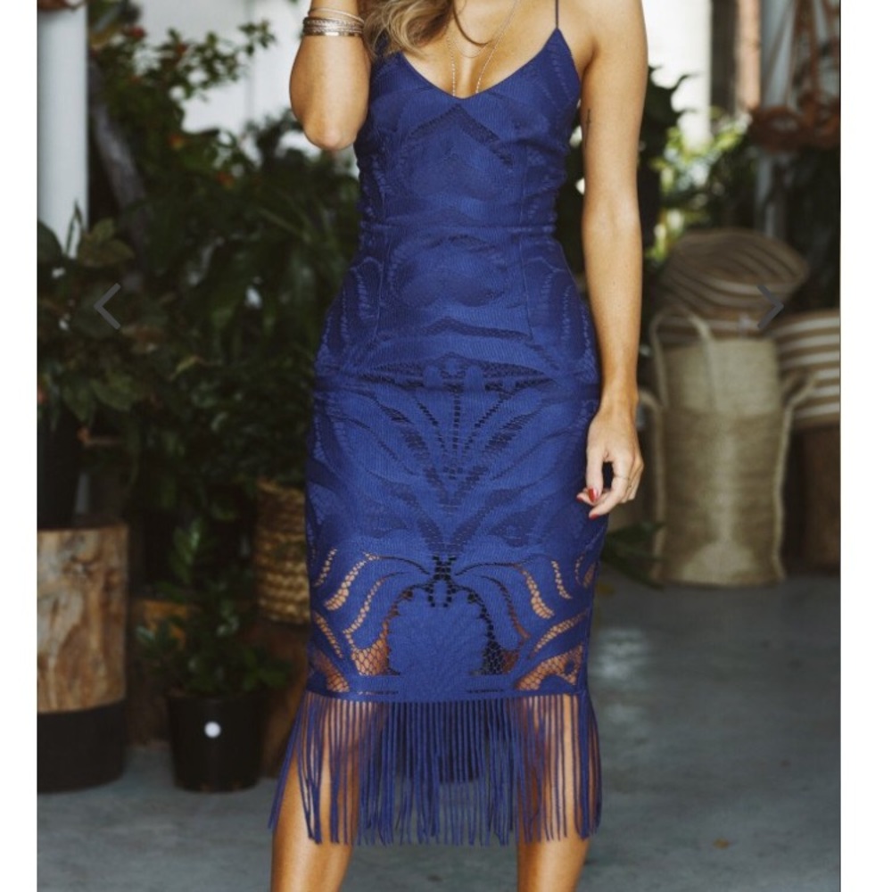 Navy Blue Fringe Dress